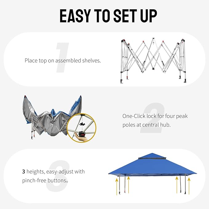 CROWN SHADES 13x13 Pop Up Gazebo Canopy Tent Gazebos on Clearance - Outdoor Gazebo for Backyard &amp Patio Furniture - Carpa Pop Up Tent with Wheeled STO-N-Go Cover Bag (Blue)