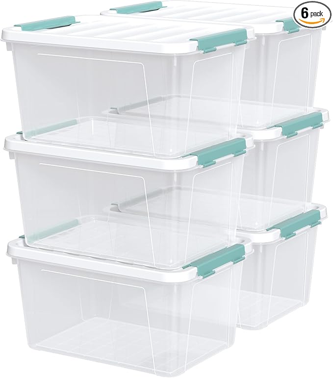 6 Pack 20 Quart Clear Storage Latch Box Plastic Storage Bins with Lids Stackable Storage Containers for Organizing