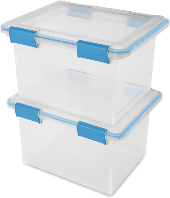 Sterilite 16-Pack Gasket Box Weather-Resistant Storage Bins with Latching Lids 32 Quart - Heavy-Duty Organizing Containers for Closet Bathroom and Office