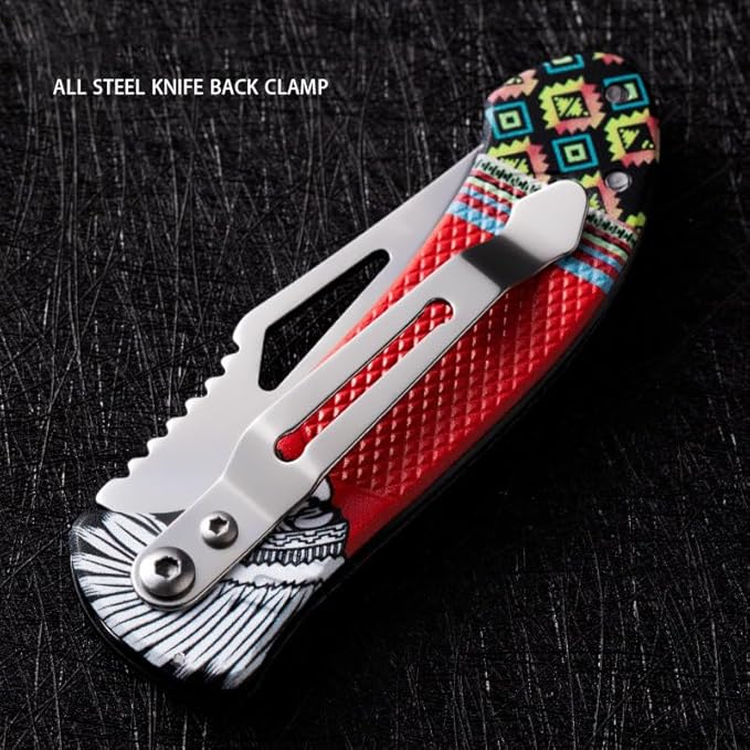 Folding Knife With 3D Retro Embossed Patternfor Camping Hiking Outdoor Survival Unboxing Tool Fishing Hunting Gear (A3)