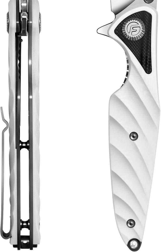 FINTISO Pocket Knife 3.15 Folding Knife Premium 14C28N Blade Bicolour White and Black G10 Handle Design with Liner Lock Pocket Clip for Men Women Small EDC Knife for Camping Hunting Hiking Survi