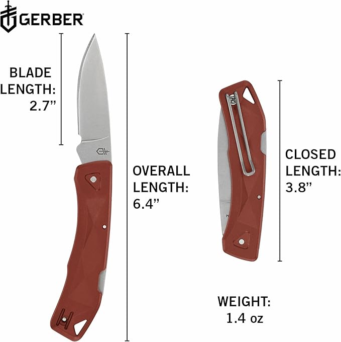 Gerber Gear LST Ultra - Lightweight EDC Knife - Survival Tactical Tool for Hiking Camping &amp Outdoor - Compact Folding Pocket Knife - Stainless Steel Blade - Made in USA - Red