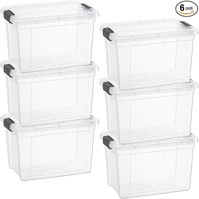 Superio Small Clear Storage Boxes with Lids 4.75 Quart Plastic Container Bins for Organizing Stackable Crates BPA Free Non Toxic Odor Free Organizers for Home Office and Dorm 6 Pack