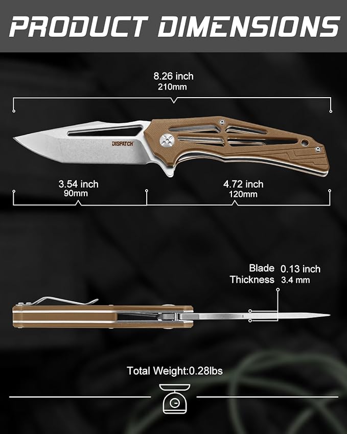 Dispatch Folding Pocket Knife with Clip 3.54 inch 8Cr13MoV Steel Tanto Point Blade with G10 Handle Small EDC Knives for Men Women Outdoor Camping Hunting Hiking Survival Pocketknife