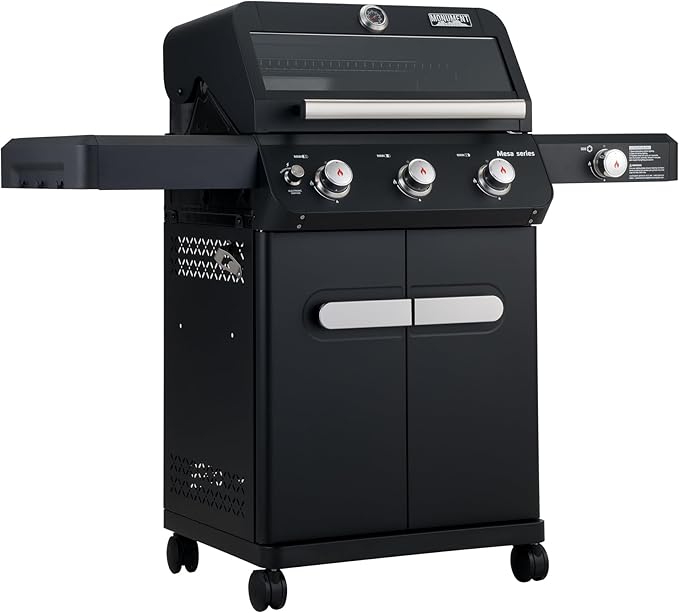 Monument Grills Outdoor Barbecue Stainless Steel 3 Burner Propane Gas Grill 48000 BTU Patio Garden Grill with Side Burner and Knob Controls Mesa325 with BBQ Cover