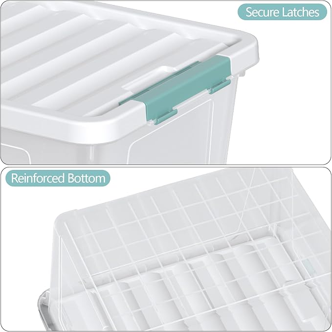 35 Quart Clear Plastic Storage Box Large Latching Storage Bin 6 Packs