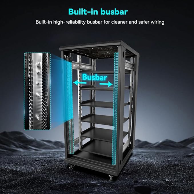 SGPWATT SUNGOLDPOWER 6-Layer Enclosed Battery Cabinet with 600A Bus Bar and Wheels Compatible 100AH 3U Rack LiFePO4 Lithium Batteries Ventilation Design for Solar System and Energy Storage