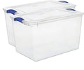 66Qt Large Plastic Storage Bin with Lid Plastic Storage Bin with Durable Lid Stackable and Nestable Clear Tote Container Featuring Blue Buckles Ideal for Organization and Storage Purposes (2-Pack)