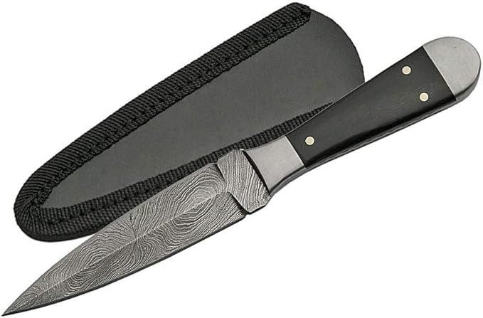 SANZ Damascus Hunting Knife 6.5 Inch - Camping Knife with Wood Handle Full Tang Blade &amp Sheath - Outdoor Knife for Hunting Camping &amp Outdoor uses