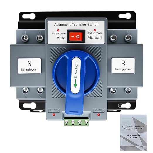 220V 2P 63A Dual Power Automatic Transfer Switch Generator Changeover Switch 50Hz/60Hz with Automatic and Manual Switching Modes