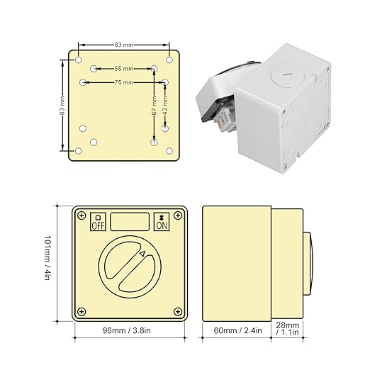 Outdoor Power Isolator - 500V On-Off Switch with Rotary Control Socket and Accessories (3P40A)