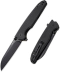 D2 Steel Folding Pocket Knife with Reversible Clip: 3.14 Black Sheepsfoot Blade Liner Lock G10 Handle Small EDC Flipper Knives Camping Tool for Man &amp Women