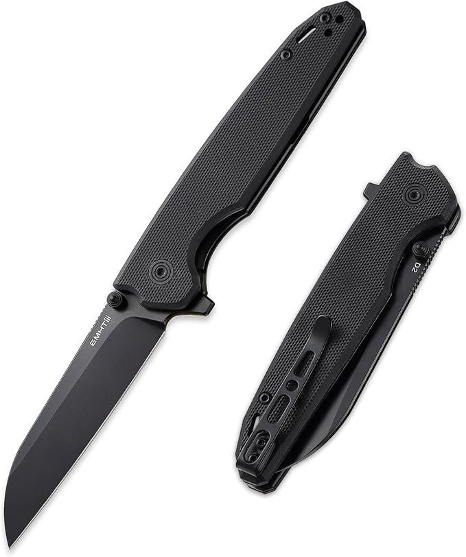 D2 Steel Folding Pocket Knife with Reversible Clip: 3.14 Black Sheepsfoot Blade Liner Lock G10 Handle Small EDC Flipper Knives Camping Tool for Man &amp Women