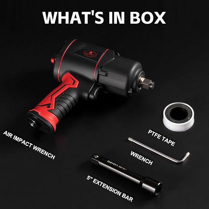 AEROPRO TOOLS 1/2-Inch Composite Air Impact Wrench(A315) Twin Hammer 1380FT-LBS Max Loosening Torque 8000RPM Pneumatic Impact Gun for Auto Repair Tire Shop (Lightweight Housing)
