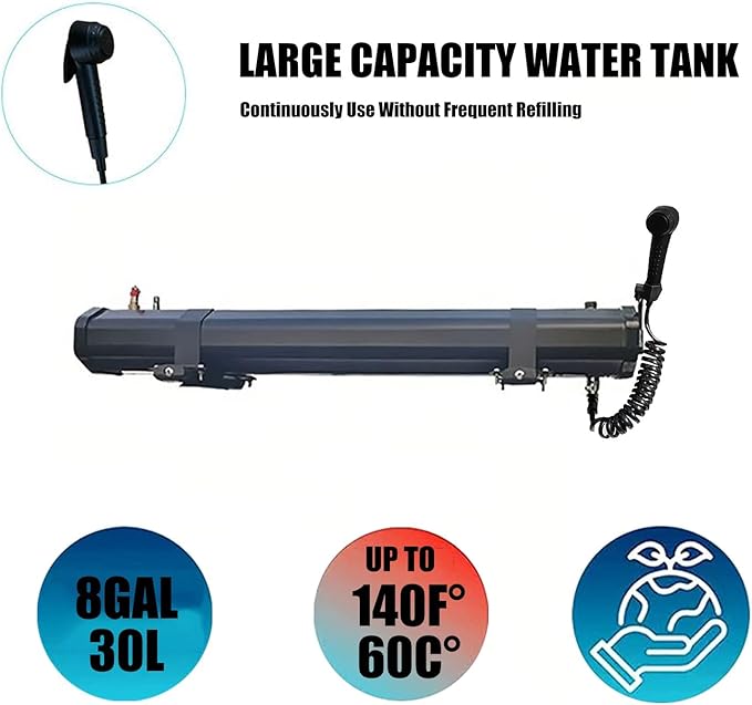 Pressurized Water Tank for Outdoor Camping and Vehicle Storage Portable Solar Shower for Overlanding and Roof Rack Use