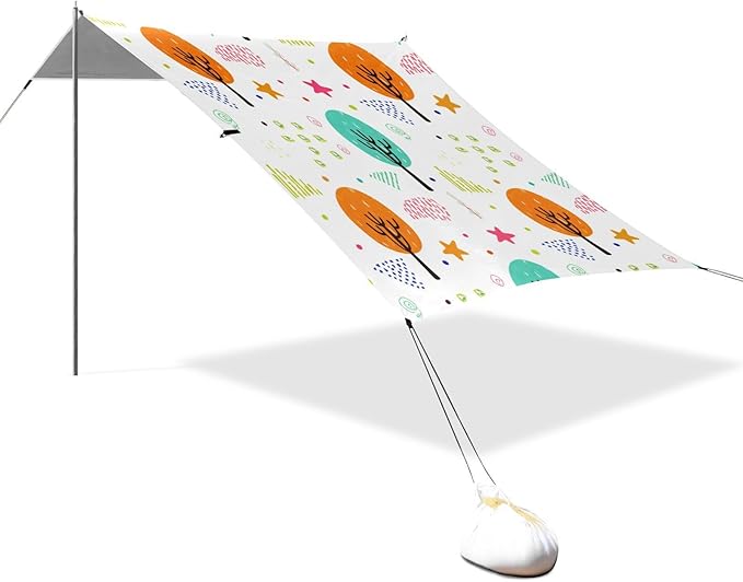 Beach Canopy with Windproof Ropes &amp Sandbags Beach Tent Sun Shade Sun Shelter for Camping Trips Fishing Backyard Fun or Picnics Tree