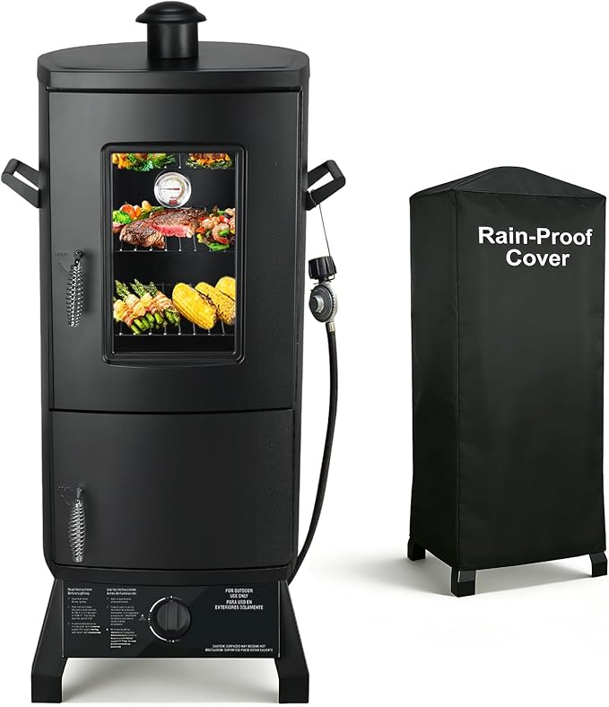 Propane Smoker Vertical Smoker with Three Removable ShelvesOutdoor Grills &amp Smokers with Thermometer and Cover for Outdoor BBQ