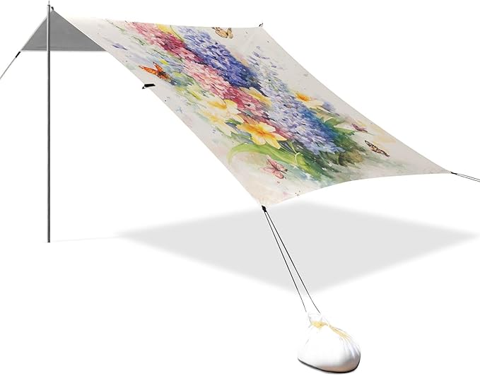 Summer Flowers Bouquet Butterflies Beach Tent &amp Canopy UPF50 Lightweight Sun Shelter with Carrying Bag for Camping Picnics Backyard &amp Fishing