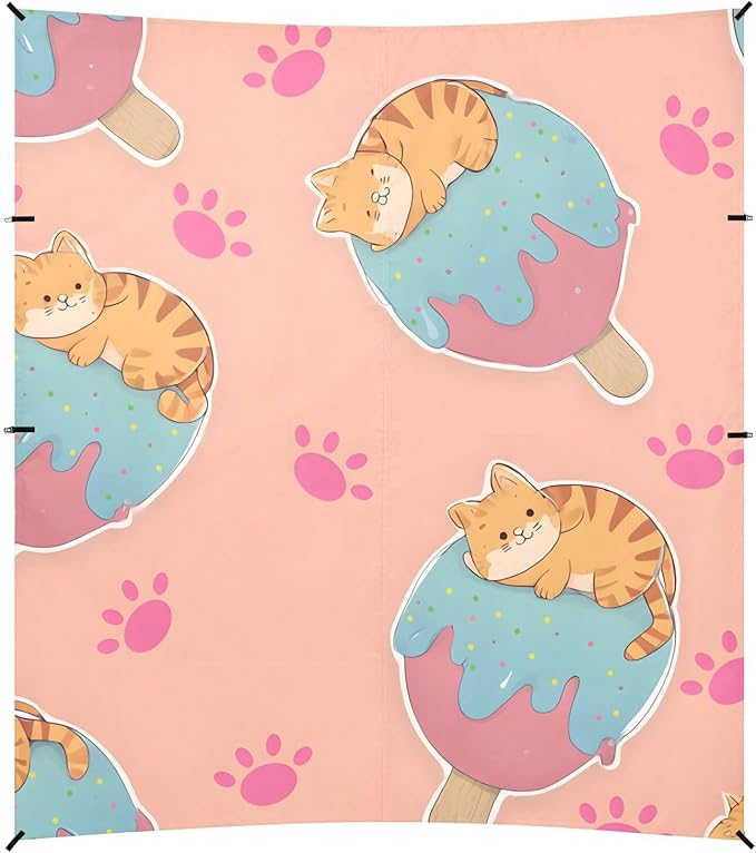 ALAZA Ice Cream Cat Pattern Beach Tent Sun Shelter Portable Canopy Sunshade for Outdoor Camping Picnics Backyard Fun 10x9 ft