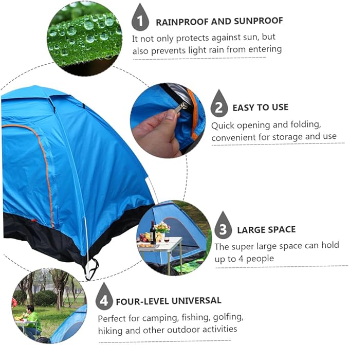 BESTonZON Portable Rainproof Beach Tent for People Automatic Setup Breathable Sun Shelter Blue for Camping Outdoor Activities and Family Trips