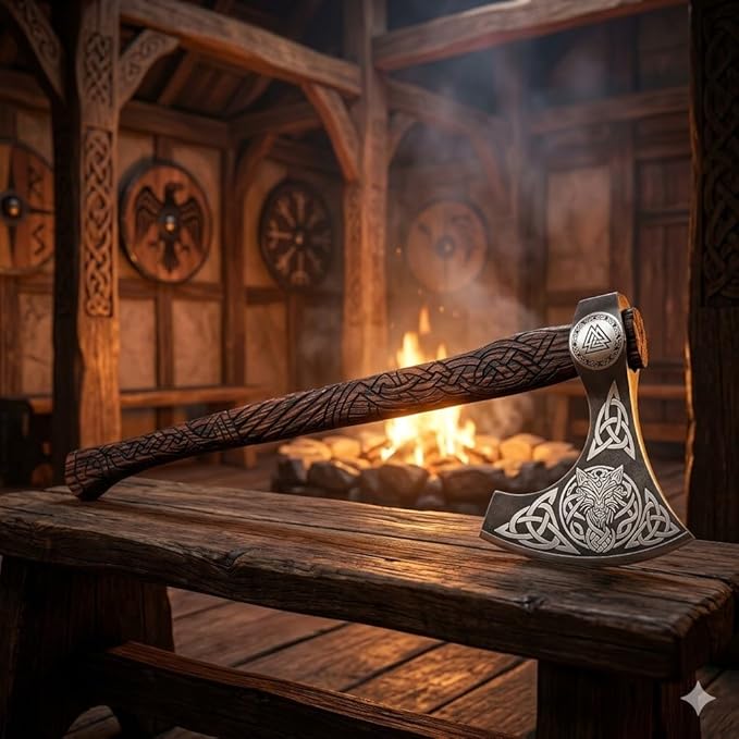 Virk Crafts 012 - Custom Hand Forged Viking Axe Real Tomahawk Viking Hatchet Beared Camping Axe 5160 HIGH Carbon Steel Blade Throwing Set Vintage Ax Viking Gift for Him - Viking Gifts