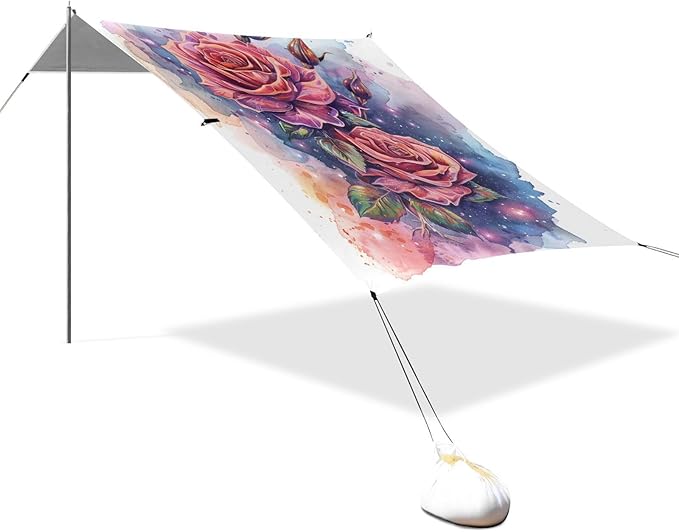 ALAZA Watercolor Rose Flowers Stylization Beach Tent Sun Shelter Portable Canopy Sunshade for Outdoor Camping Picnics Backyard Fun 10x9 ft