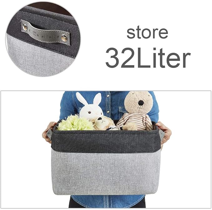 DECOMOMO Storage Baskets for Shelves - Fabric Storage Bins Linen Closet Organizers and Storage (Grey &amp Black XL - 3 Pack)