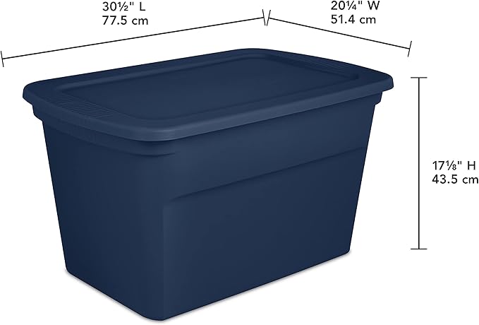 Sterilite 18 Gal Storage Tote Stackable Bin with Lid Plastic Container to Organize Clothes in Closet Basement Blue Base and Lid 8-Pack
