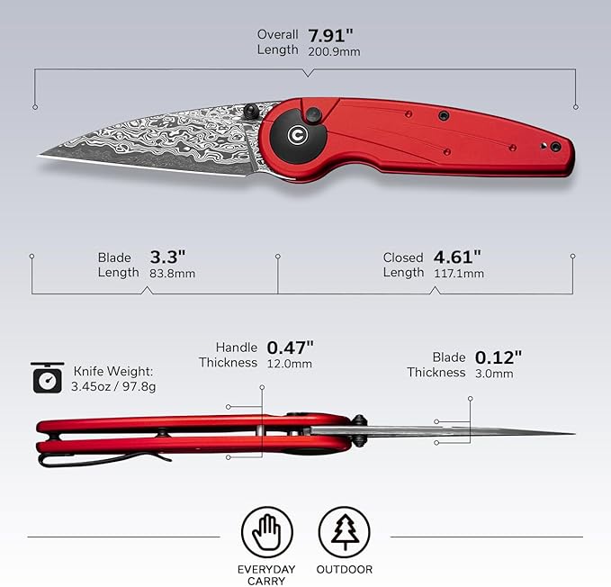 CIVIVI Starflare Pocket Knife for Men Women Button Lock Folding Knife with 3.3 Damascus Blade Milled Aluminum Handle Cool Knife for Everyday Carry C23052-DS1