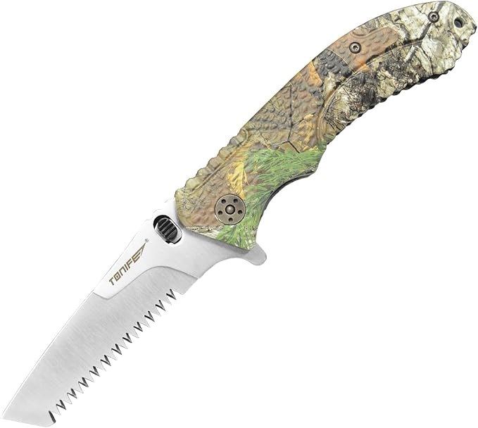 TONIFE Multi-Purpose Folding Knife with Interchangeable Blades 5Cr15MoV Steel Aluminum Handle Camo Outdoor Survival Knife