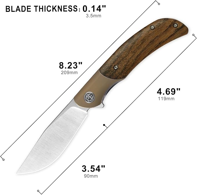 Petrified fish PFP09 Hourglass Folding Knife3.54 K110 Steel Satin Blade 3.88oz Titanium and Sandalwood Handle Pocket knife for Camping Outdoor EDC (Sandalwood Satin)