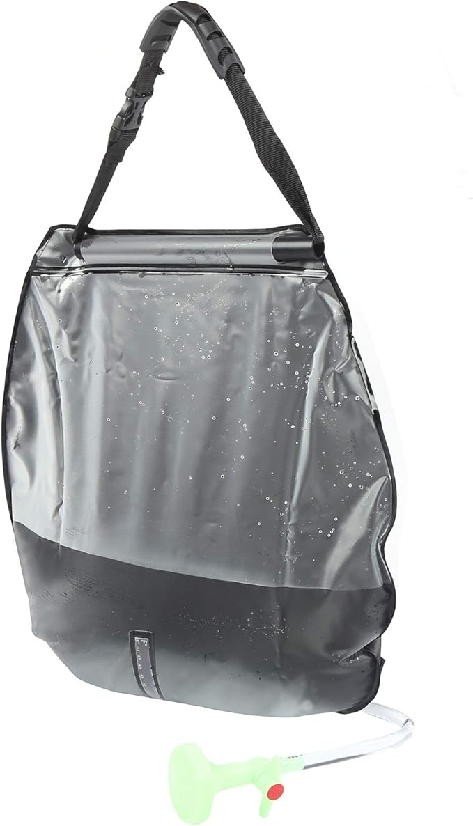 Outdoor Solar Shower Bag 20L Portable Camping Shower Bag with Shower Head Sun Heated Water Bag for Camping Backpacking PVC Black 50x47cm