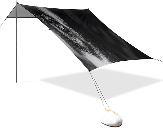 Wild Wolf Portrait Beach Tent Sun Shelter Set UPF50+ UV Protection 10.5 x 9.19 FT Camping Shade Canopy with Sandbags Sand Anchors Carrying Bag and Others