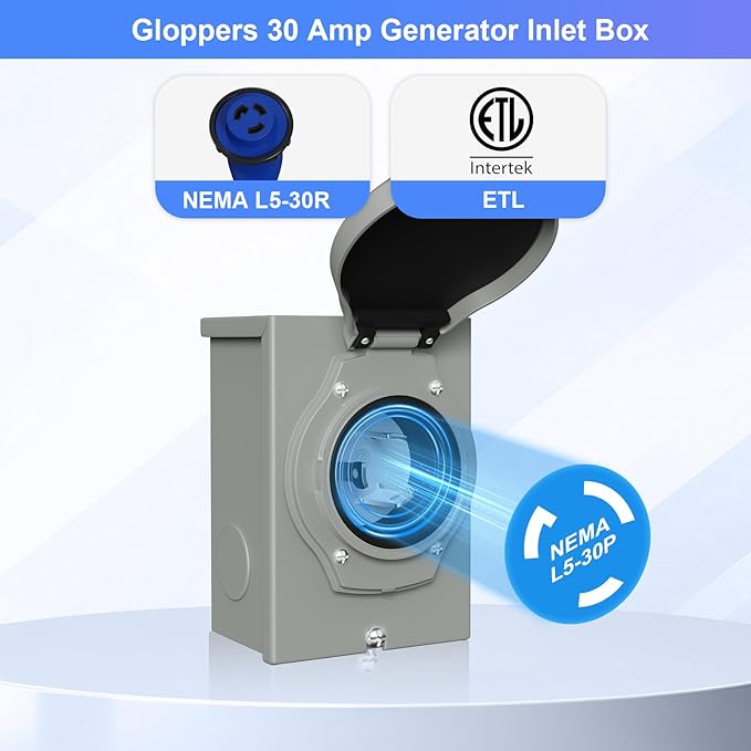 30 Amp Generator Inlet Box Pre-Drilled NEMA L5-30P 30A 125V Generator Power Inlet Box for 3 Prong Generator Cord ETL Listed Waterproof Dust Proof for Outdoor Use