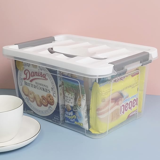 Hespama 5.5 Quart Storage Bin Plastic Latching Box Container 6 Packs