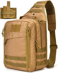 REEBOW GEAR Tactical Sling Bag Pack w/Gun Holster Small Military Rover Shoulder Sling Pack Molle Assault Range Bag Everyday Carry Diaper Bag (Style 07-Tan)