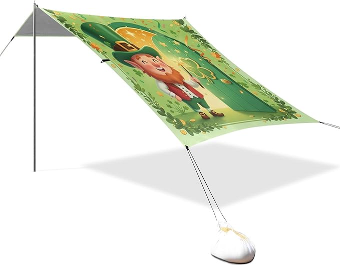 Beach Canopy with Windproof Ropes &amp Sandbags Beach Tent Sun Shade Sun Shelter for Camping Trips Fishing Backyard Fun or Picnics St. Patrick's Day