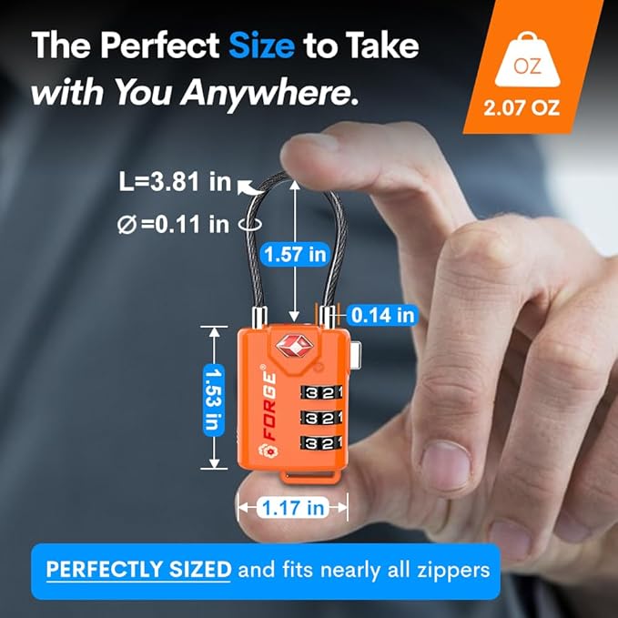 TSA Approved Cable Luggage Locks Re-settable Combination with Alloy Body Orange 4 Locks.