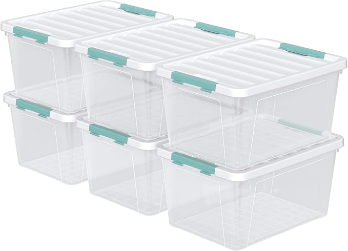 35 Quart Plastic Clear Bins with Lids Plastic Storage Boxes 6 Packs