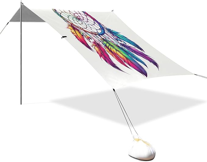 ALAZA Rainbow Dreamcatcher Beach Tent Sun Shelter UPF50+ Protection Beach Shade Canopy w/ 4 Sandbags for Outdoor Camping Fishing Backyard Fun Picnic 10x9 ft