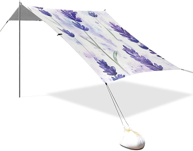 ALAZA Lavender in Watercolour Style Beach Tent Sun Shelter Portable Canopy Sunshade for Outdoor Camping Picnics Backyard Fun 10x9 ft