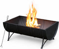 35-Inch Oval Barrel Wood Fire Pit – Steel Patio Backyard Heater with Safety Spark Screen Easy to Clean Elevated Log Grate and PVC Cover Black