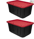 27 Gallon Heavy-Duty Storage Totes with Secure Snap Lids 2-Pack Stackable Plastic Bins for Garage Basement Attic Organization - Black Base &amp Red Lid Lockable Design for Indoor/Outdoor Use (2 P