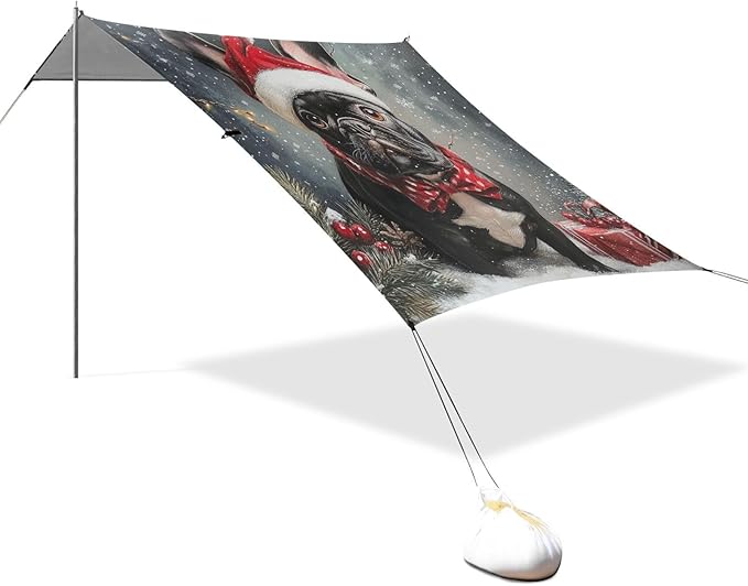 ALAZA Black French Bulldog Snowflake Christmas Scene Beach Tent Sun Shelter Portable Canopy Sunshade for Outdoor Camping Picnics Backyard Fun 10x9 ft