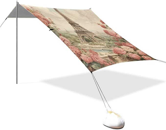 ALAZA Vintage Eiffel Tower Paris Flower Beach Tent Sun Shelter Portable Canopy Sunshade for Outdoor Camping Picnics Backyard Fun 10x9 ft