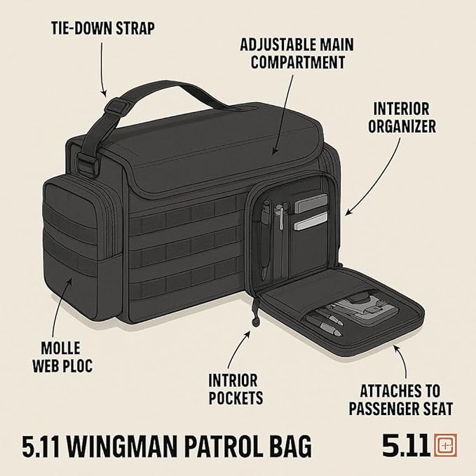 5.11 Tactical Wingman Patrol Bag – Police Gear Car Seat Organizer for Law Enforcement Black Style 56045ABR