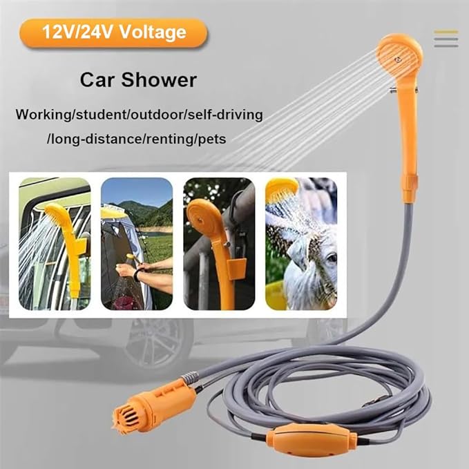Car ShowerPortable Camping ShowerRegulatorThree-Layer Three-Dimensional Water OutletAbs+Rubber Material12v Camp Shower Headfor Pet BathCar Washing