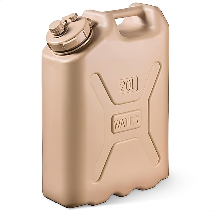 Scepter Portable Military Style Water Container for Camping and Outdoors 5 Gallon Sand - Heavy-Duty Plastic Beverage and Hydration Dispenser for Outdoor Trip