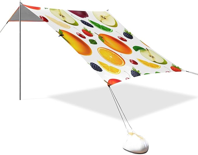 xigua Fruit Beach Tent Sun Shelter with Carrying Bag - Silver Coated Oxford Fabric Beach Canopy for Beach Camping Fishing - Includes Windproof Ropes Sandbags &amp Stakes