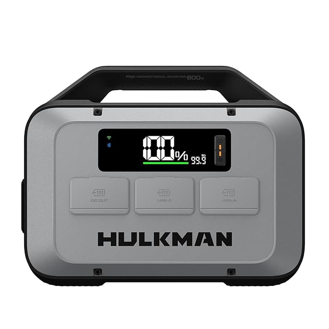 Hulkman Mega 576Wh Power Station Works at -4°F PD100W 1h fast charging Ternary Lithium Battery with 10 ports 600W AC Outlets UPS 15ms Solar Generator(Solar Panel Optional) Space Gray